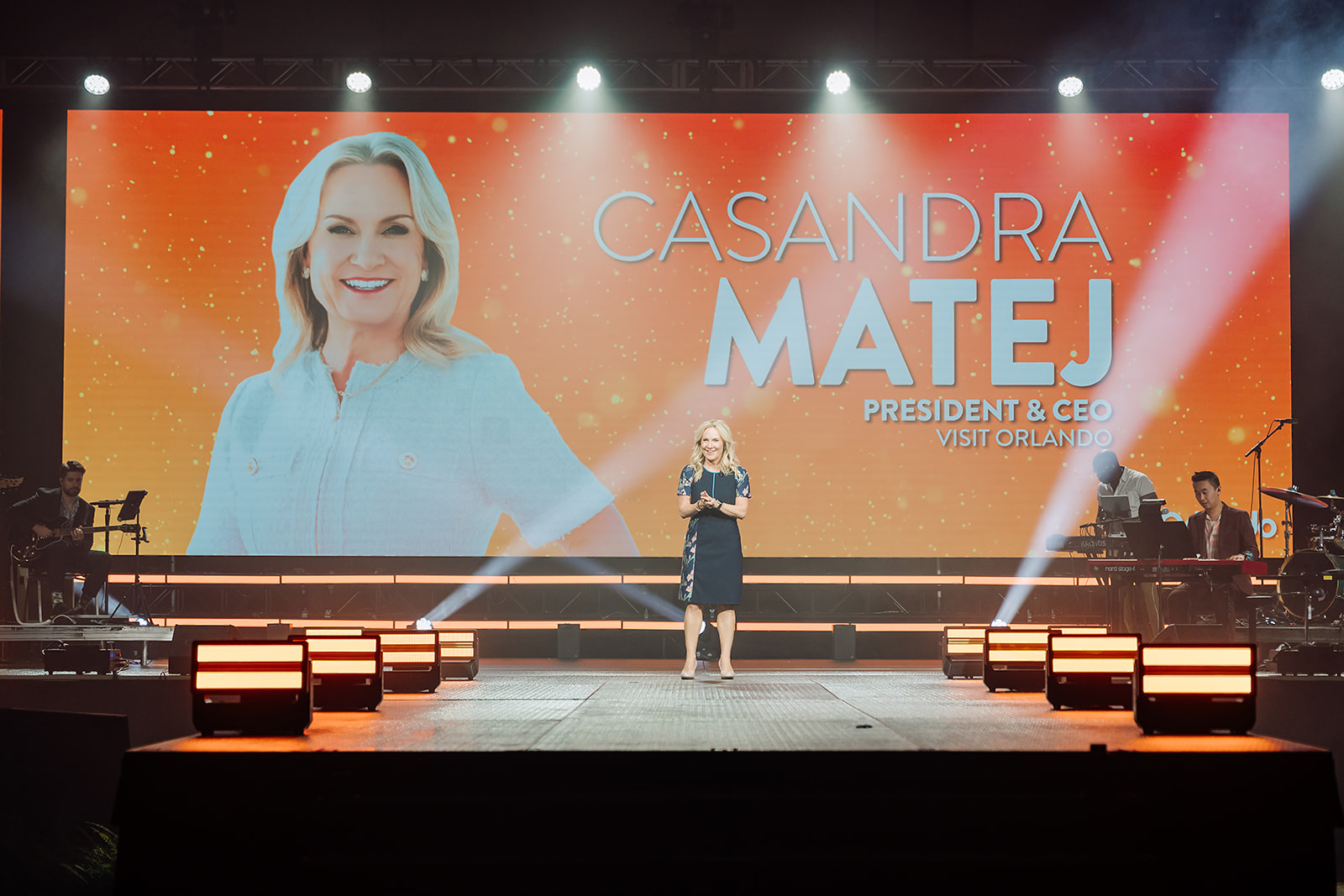 Casandra Matej, President and CEO of Visit Orlando, on stage at the annual luncheon