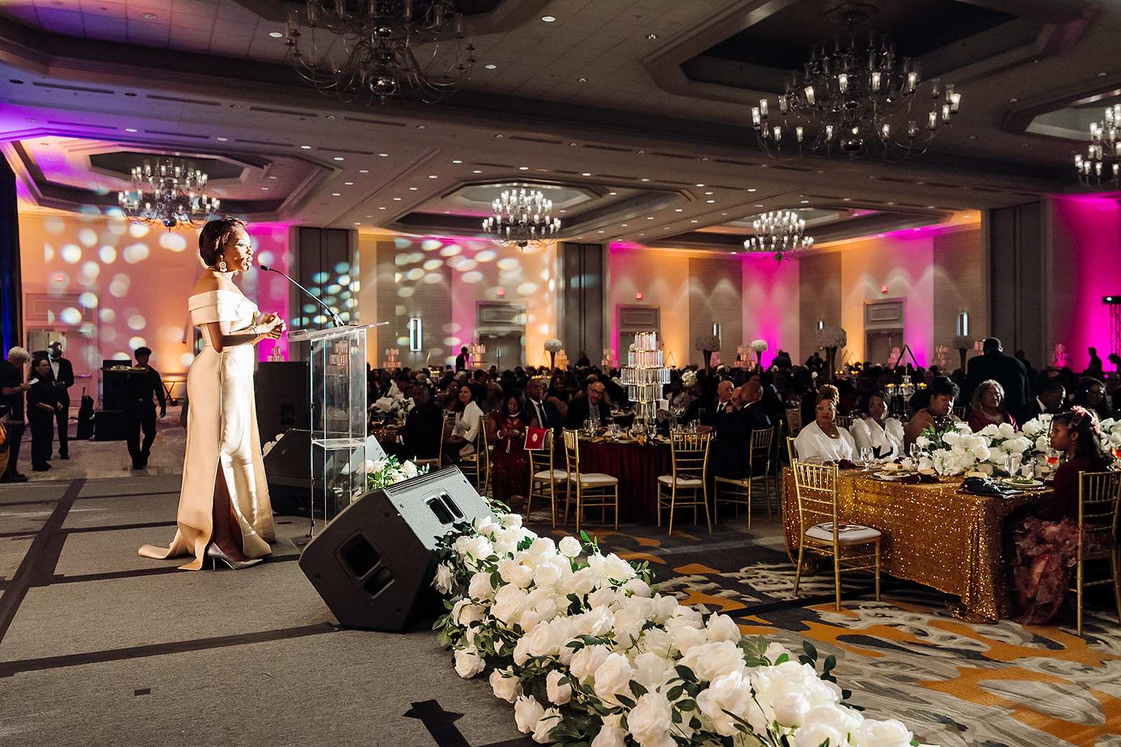 Speaker addressing the Bethune-Cookman University presidential inauguration gala ballroom