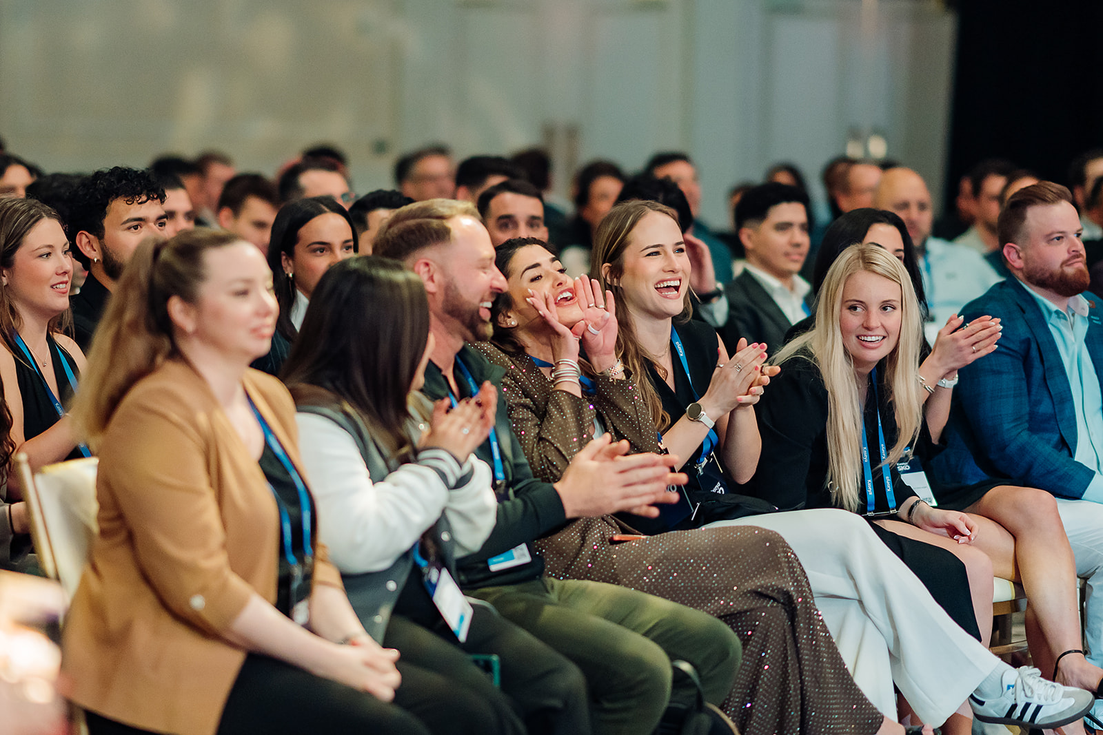 Engaged Kaseya SKO audience laughing and applauding during keynote in Miami