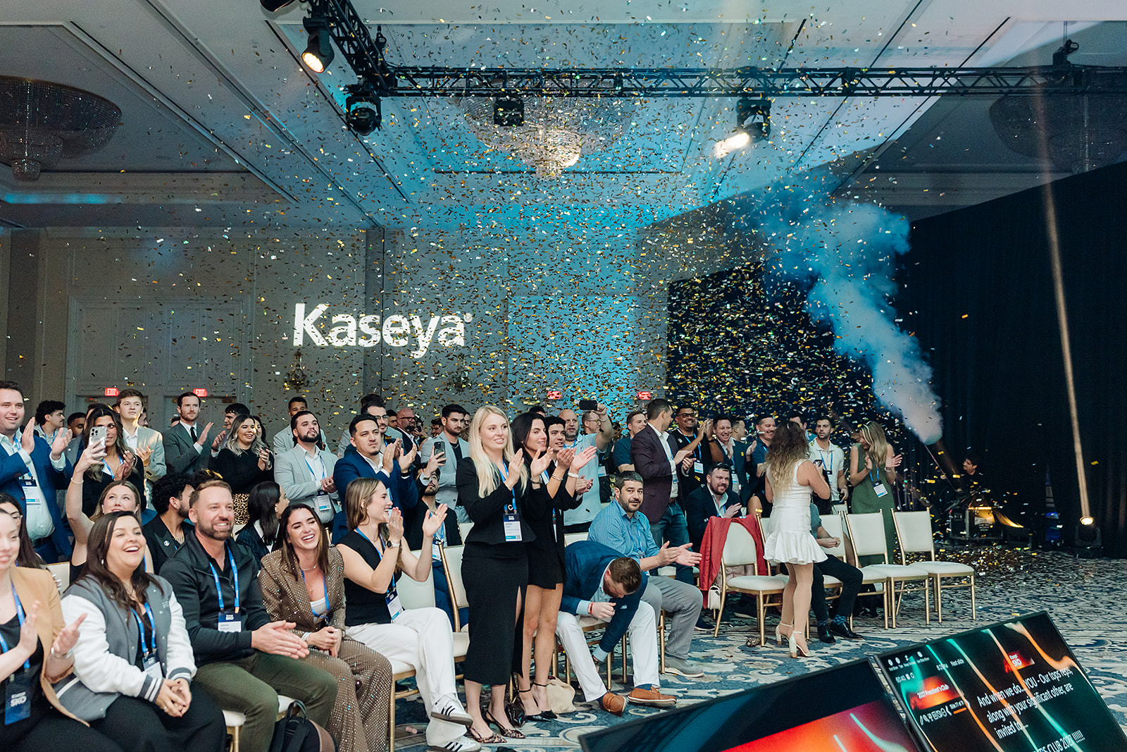 Confetti celebration during Kaseya SKO Presidents Club reveal in Miami