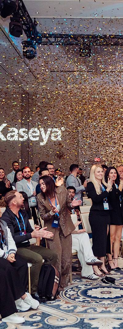 Kaseya 2027 Presidents Club reveal with confetti in Miami ballroom