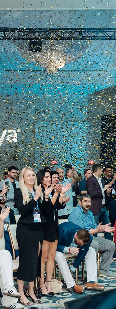 Confetti celebration during Kaseya SKO Presidents Club reveal in Miami