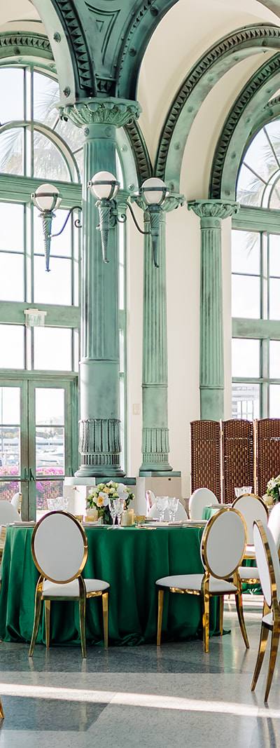 Corporate ballroom event at Flagler Station Miami with arched windows